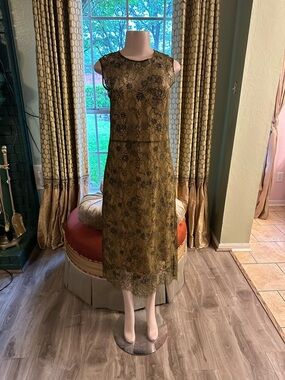 Vince Black and Gold Floral Midi Dress